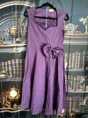 Lindy Bop Purple Sleeveless Fit-and-Flare Dress with Bow Detail